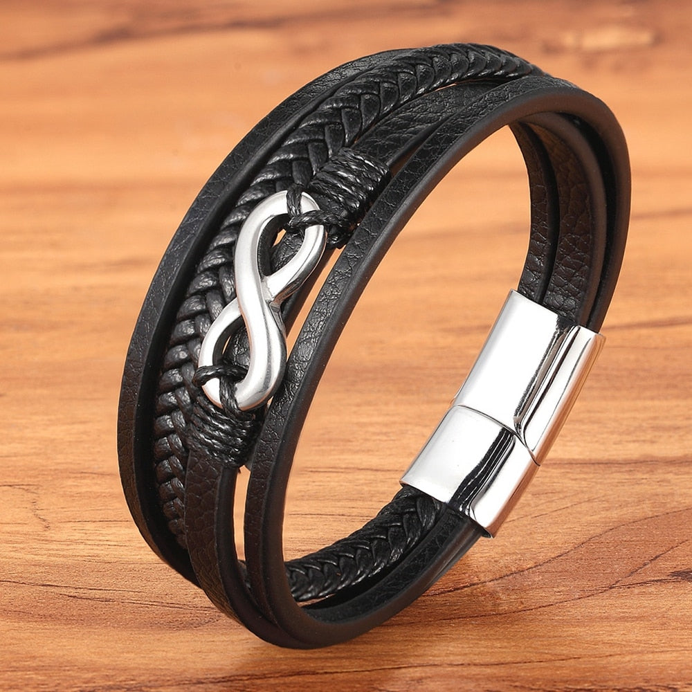 Infinity Multi Layer Leather/Stainless Steel Bracelet