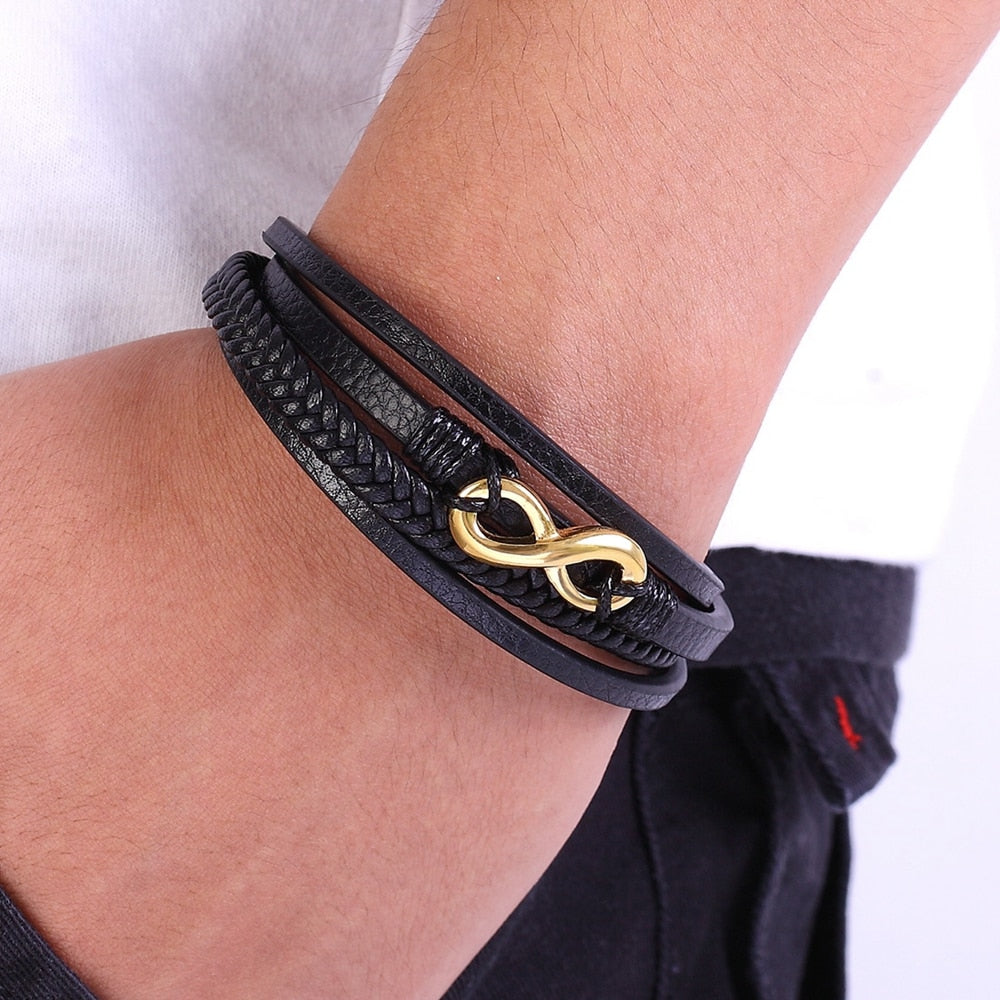 Infinity Multi Layer Leather/Stainless Steel Bracelet