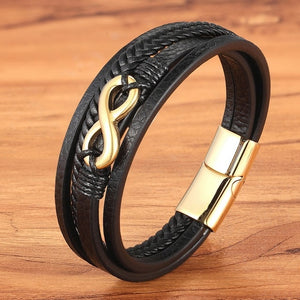 Infinity Multi Layer Leather/Stainless Steel Bracelet