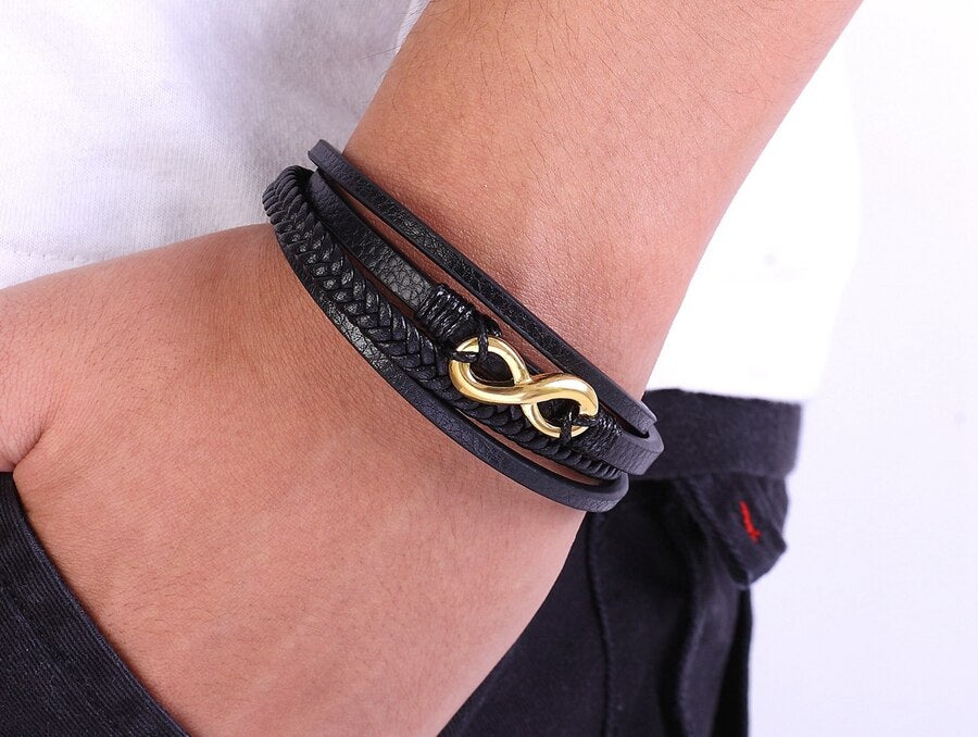 Infinity Multi Layer Leather/Stainless Steel Bracelet